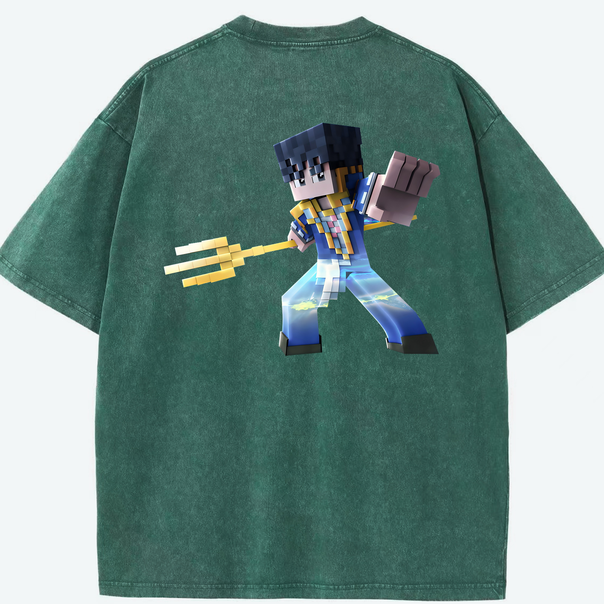 （画像用） マインクラフト ブロックの世界 Minecraft MC Block world 綿100% ヴィンテージ風 半袖Tシャツ（背面プリント）